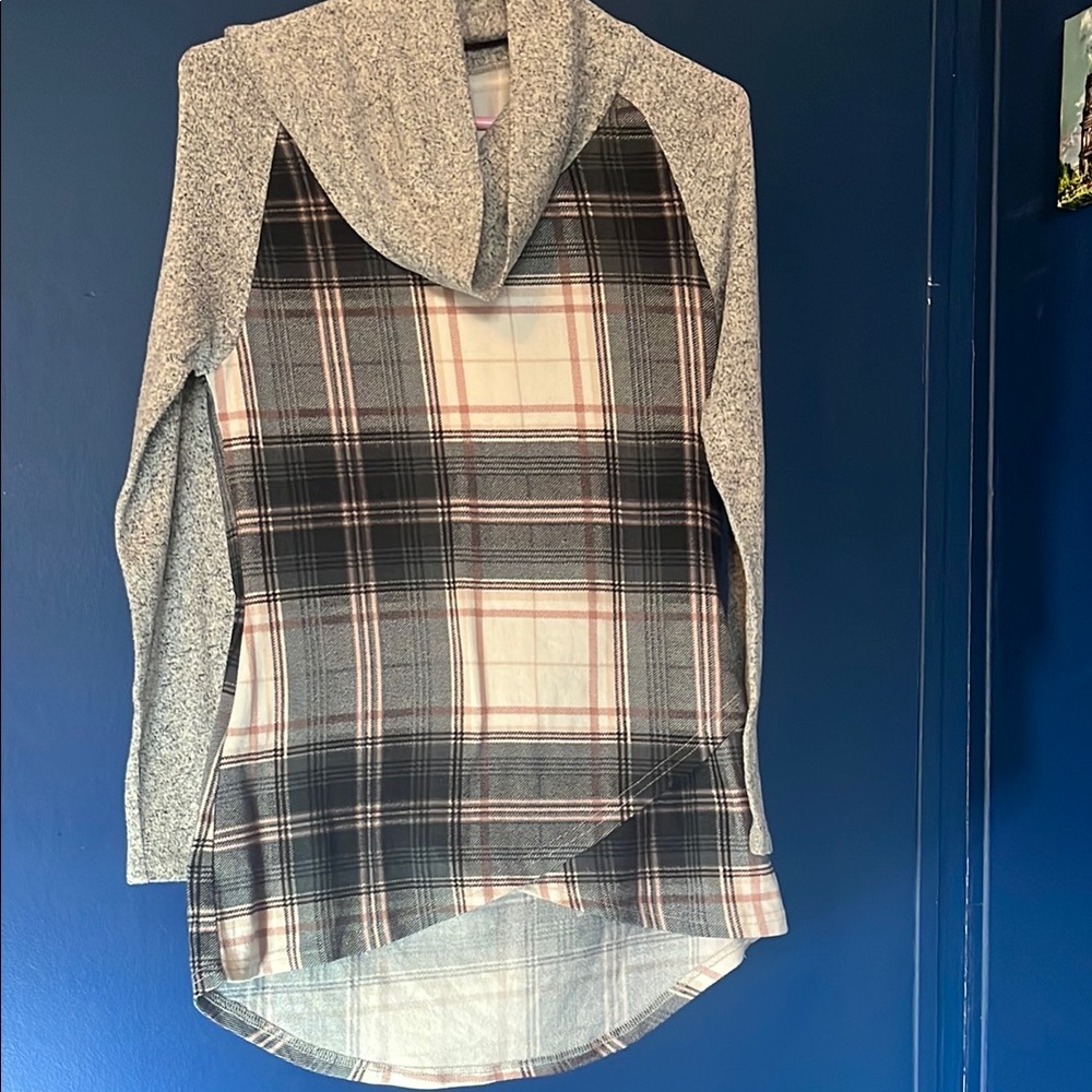 Plaid Cowl Neck Sweater Shirt
